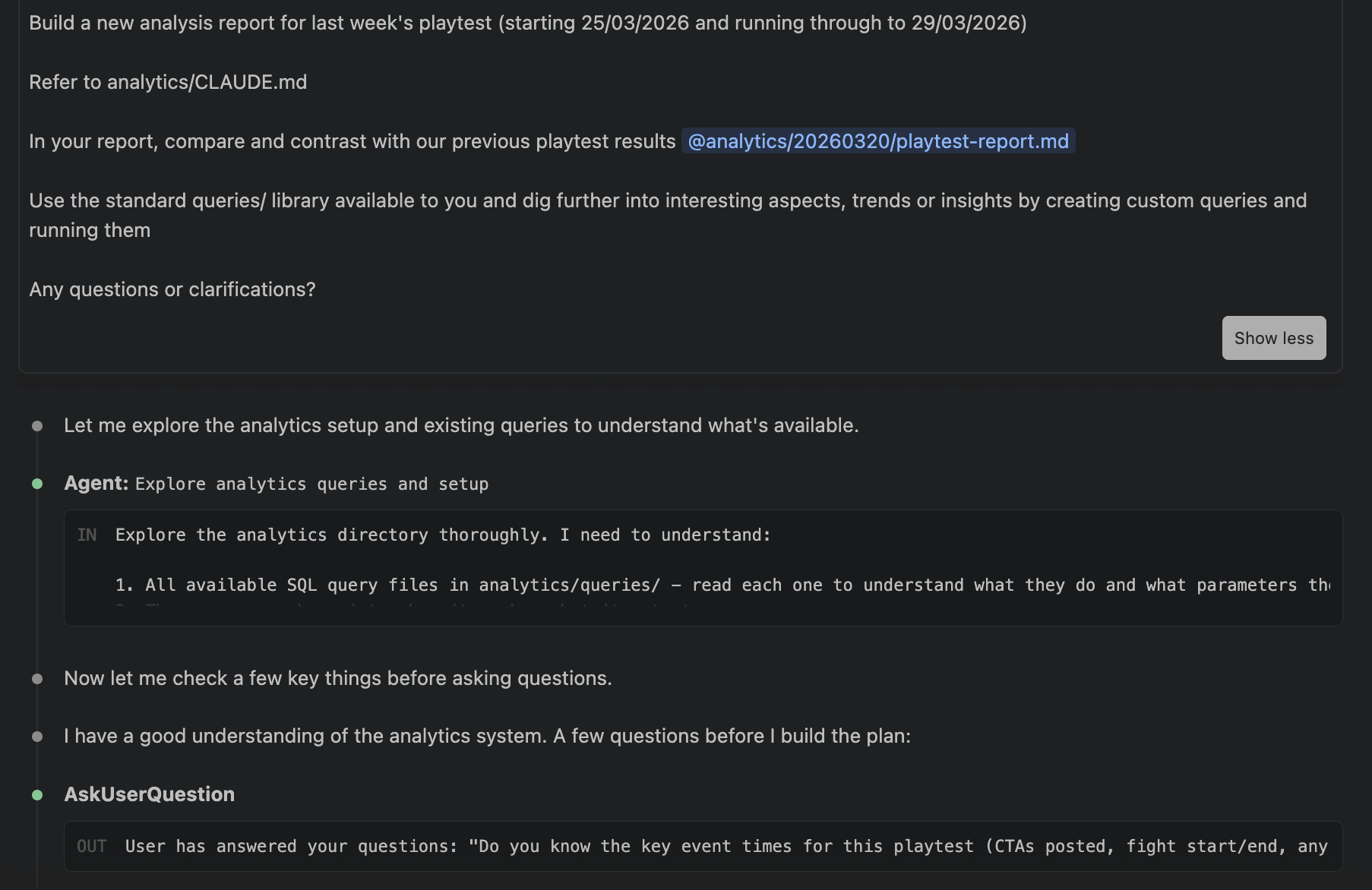 Claude Code session showing a data analysis conversation